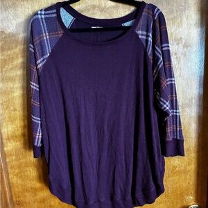 Maurices Maroon Plaid Sleeve Long Sleeve Top